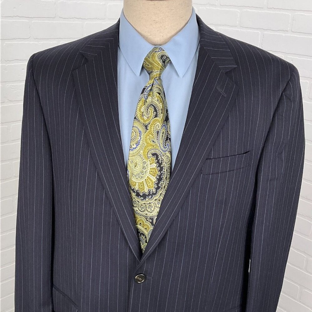 Chaps Ralph Lauren Blazer‎ Men 44 Long Blue Pinstripe Classic Career Wool Jacket